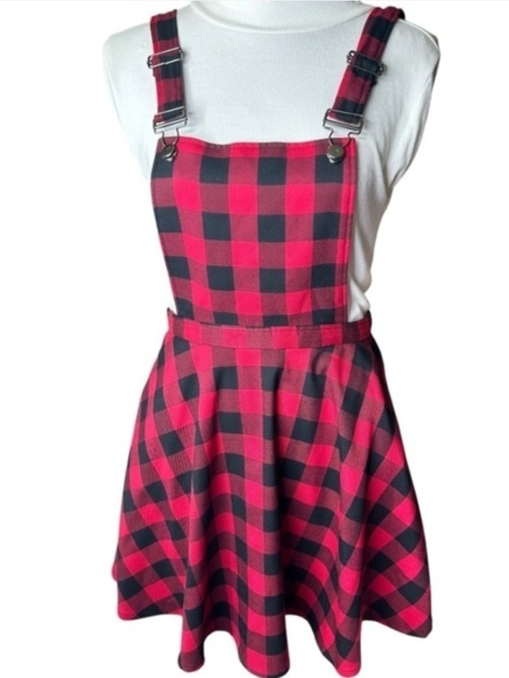 Small NWOT Hot Topic Red and Black Plaid Overall Dress